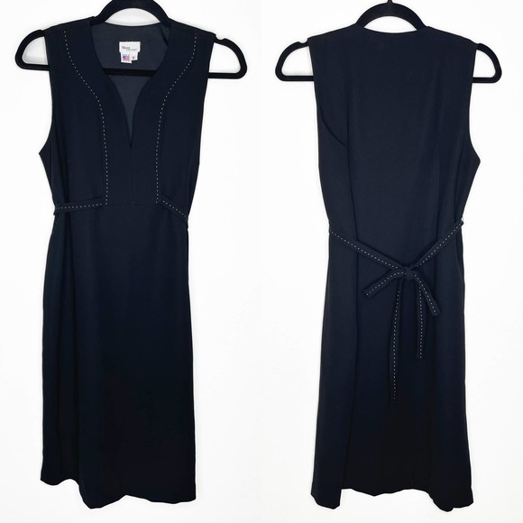 Mimi Maternity Dresses & Skirts - Mimi Maternity Sleeveless Black Crepe Contrast Stitch Tie Waist Sheath Dress S